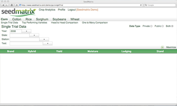 Choosing a crop in the SeedMatrix application